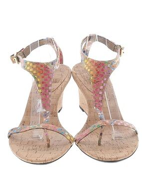 Vaneli Multicolor T‑Strap Cork Wedge Sandals